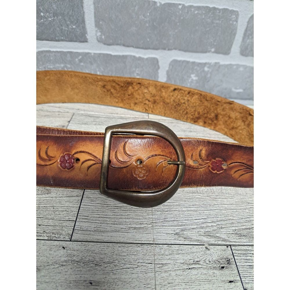 Salvatori Leather Tooled‎ Floral Country Western Hippie COWMIDE BELT Size 32 - Picture 2 of 10